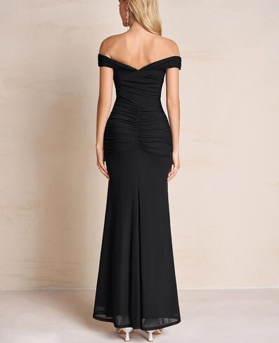 GLNEGE Womens Corset Formal Wedding Guest Maxi Dresses Off the Sholder Bodycon Ruched Cocktail Long Mesh Dress in Saudi Arabia