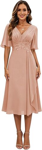 YOFF Chiffon Mother of the Bride Dresses with Sleeves Lace Applique Formal Evening Dress FF034 in Saudi Arabia