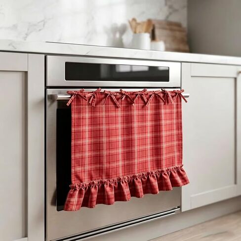 Handmade Farmhouse Oven Skirt Curtain for Kitchen Decor, 30 x 21.5 Inch Polyester Cotton Stove Cover with 8 Ribbon Ties & Ruffled Trim, Decorative Appliance Skirt for Oven, Dishwasher (Khaki) in Saudi Arabia