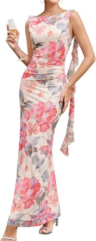 HTZMO Wedding Guest Ruffle Floral Maxi Dress Formal Cocktail Evening Party Elegant Bodycon Long Dresses for Women in Saudi Arabia
