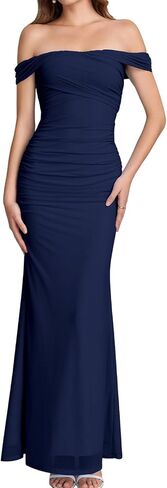 GLNEGE Womens Corset Formal Wedding Guest Maxi Dresses Off the Sholder Bodycon Ruched Cocktail Long Mesh Dress in Saudi Arabia