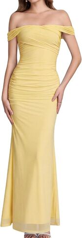 GLNEGE Womens Corset Formal Wedding Guest Maxi Dresses Off the Sholder Bodycon Ruched Cocktail Long Mesh Dress in Saudi Arabia