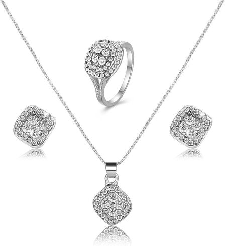 3-Piece Men's 925 Silver Jewelry Set: Cubic Zirconia Pendant Necklace, Stud Earrings & Ring, Hypoallergenic Urban Street Style Set for Multi-Occasion Wear, Gift-Ready Accessories in Kuwait