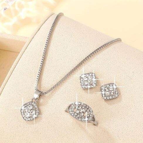 3-Piece Men's 925 Silver Jewelry Set: Cubic Zirconia Pendant Necklace, Stud Earrings & Ring, Hypoallergenic Urban Street Style Set for Multi-Occasion Wear, Gift-Ready Accessories in Kuwait