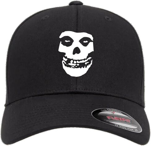Mari Kyrios Misfit Heat Pressed Fiend Skull Black Curved Bill Hat - Adult Flex Stretch Cap in Saudi Arabia