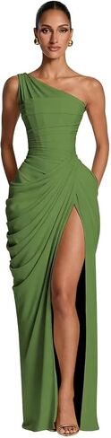 Chiffon Mermaid Prom Dresses for Women Ruched One Shoulder Formal Evening Gowns Long Wedding Guest with Slit in Saudi Arabia