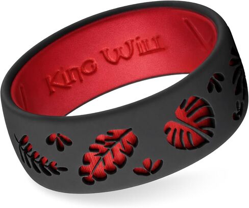 King Will 8mm Silicone Wedding Ring for Men Women, Leaf Pattern Hypoallergenic Flexible Rubber Band, Comfort Fit for Active Lifestyle Gym Workout in Kuwait