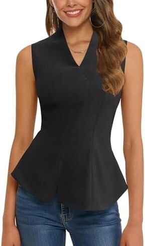 Women's V-Neckline Sleeveless Peplum Top Business Regular Fit Tank Tops Work Shirts Outfits ﻿ in Saudi Arabia