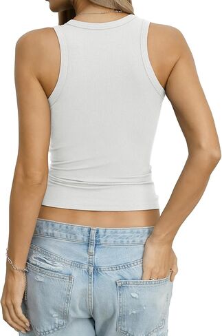 Eachyes Womens Ribbed Tank Top High Neck Crop Tops Fitted Basic Sleeveless Shirts Racerback Going Out Summer Clothes 2026 in Saudi Arabia