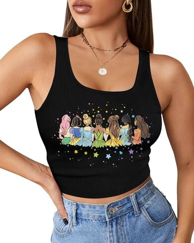 FRIZTY Magical Tank Tops for Women: Princess Shirt Cute Ribbed Crop Tank Top Casual Summer Fashion Graphic Sleeveless Tee in Saudi Arabia