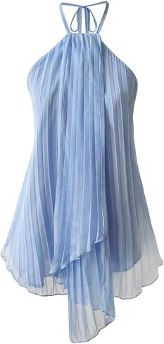 MakeMeChic Women's Pleated Halter Tops Ruffle Tie Backless Sleeveless Travel Vacation Tank Tops in Kuwait