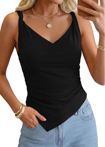 Minclouse Women's V-Neck Tank Top Sleeveless Twist Strap Casual Blouse Summer Tops in Saudi Arabia