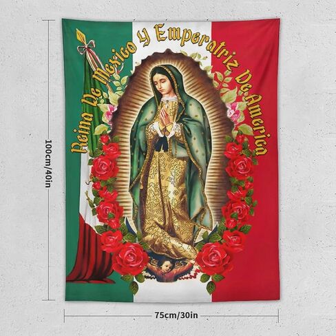 POXUBUEO Virgin Mary Christmas Maria Tapestry Mexican Flag Wall Art Decor Tapestry Bedroom Living Room Dorm Home Wall Hanging Party Gift 40"x60" in Kuwait