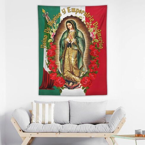 POXUBUEO Virgin Mary Christmas Maria Tapestry Mexican Flag Wall Art Decor Tapestry Bedroom Living Room Dorm Home Wall Hanging Party Gift 40"x60" in Kuwait