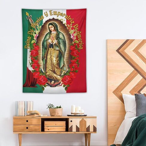 POXUBUEO Virgin Mary Christmas Maria Tapestry Mexican Flag Wall Art Decor Tapestry Bedroom Living Room Dorm Home Wall Hanging Party Gift 40"x60" in Kuwait