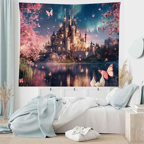 LATETOMT 60x44in Fantasy Castle Tapestries Pink Flower Butterfly Wall Tapestry Cherry Tree Tapestry Princess Castle Tapestries for Kids Bedroom Living Room Dorm Party Wall Decor LTMTAYW011 in Saudi Arabia
