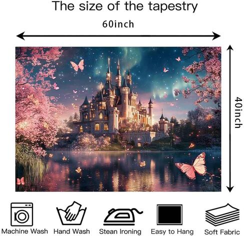 LATETOMT 60x44in Fantasy Castle Tapestries Pink Flower Butterfly Wall Tapestry Cherry Tree Tapestry Princess Castle Tapestries for Kids Bedroom Living Room Dorm Party Wall Decor LTMTAYW011 in Saudi Arabia