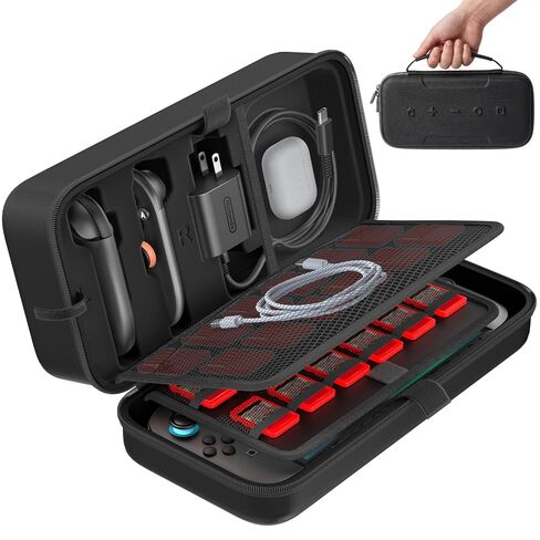 Switch Carrying Case Compatible with Nintendo & OLED, Portable Switch Travel Carry Case Fit for Joy-Con and Adapter, Hard Shell Protective OLED Pouch Bag with 20 Games, Red in Kuwait