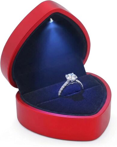 LED Lighted Heart Shape Engagement Ring Box – Luxury Ring Case with Automatic LED Light, Romantic Jewelry Gift Box for Proposal, Wedding, Anniversary, Ceremony (Red) in Saudi Arabia