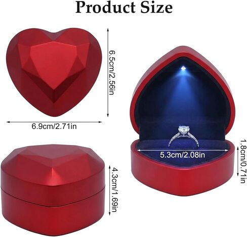 LED Lighted Heart Shape Engagement Ring Box – Luxury Ring Case with Automatic LED Light, Romantic Jewelry Gift Box for Proposal, Wedding, Anniversary, Ceremony (Red) in Saudi Arabia