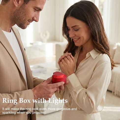 LED Lighted Heart Shape Engagement Ring Box – Luxury Ring Case with Automatic LED Light, Romantic Jewelry Gift Box for Proposal, Wedding, Anniversary, Ceremony (Red) in Saudi Arabia