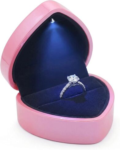 LED Lighted Heart Shape Engagement Ring Box – Luxury Ring Case with Automatic LED Light, Romantic Jewelry Gift Box for Proposal, Wedding, Anniversary, Ceremony (Red) in Saudi Arabia