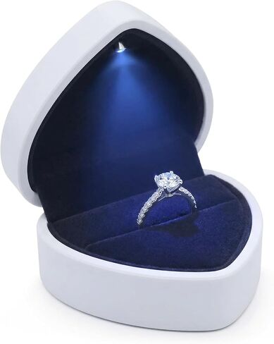 LED Lighted Heart Shape Engagement Ring Box – Luxury Ring Case with Automatic LED Light, Romantic Jewelry Gift Box for Proposal, Wedding, Anniversary, Ceremony (Red) in Saudi Arabia