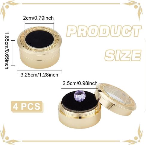 BENECREAT 4Pcs Diamond Display Case Gemstone Display Box Light Gold Alloy Loose Diamond Storage Boxes with Clear Window, Cushion for Jewelry Container, 1.28x0.65 in Kuwait