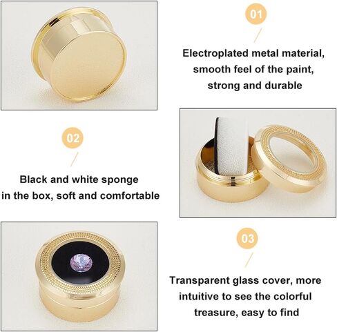 BENECREAT 4Pcs Diamond Display Case Gemstone Display Box Light Gold Alloy Loose Diamond Storage Boxes with Clear Window, Cushion for Jewelry Container, 1.28x0.65 in Kuwait