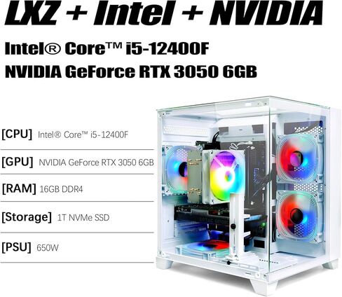 LXZ Gaming PC Desktop, I5-12400F, 2.5GHz, GeForce RTX 3050 6GB, 16GB DDR4 RAM, 1TB NVME SSD, for Gaming and Work, Black in Kuwait