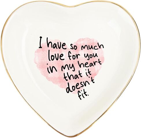 Heart Trinket Dish with Love Quote – Gold Rim Ceramic Ring Dish Romantic Jewelry Tray Gift for Wife, Girlfriend, Mom, Daughter – Engagement, Anniversary, Valentine’s Day Keepsake in Saudi Arabia