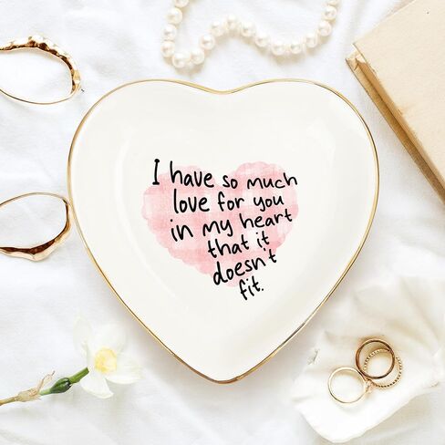 Heart Trinket Dish with Love Quote – Gold Rim Ceramic Ring Dish Romantic Jewelry Tray Gift for Wife, Girlfriend, Mom, Daughter – Engagement, Anniversary, Valentine’s Day Keepsake in Saudi Arabia