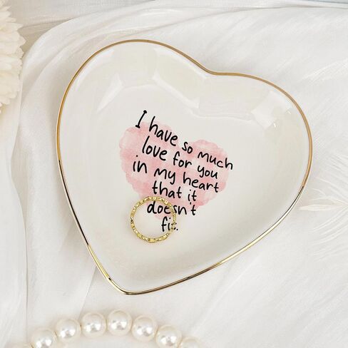 Heart Trinket Dish with Love Quote – Gold Rim Ceramic Ring Dish Romantic Jewelry Tray Gift for Wife, Girlfriend, Mom, Daughter – Engagement, Anniversary, Valentine’s Day Keepsake in Saudi Arabia
