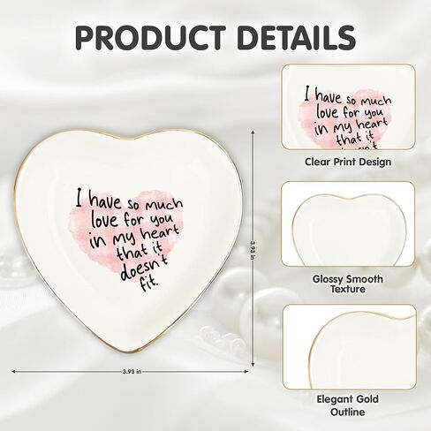 Heart Trinket Dish with Love Quote – Gold Rim Ceramic Ring Dish Romantic Jewelry Tray Gift for Wife, Girlfriend, Mom, Daughter – Engagement, Anniversary, Valentine’s Day Keepsake in Saudi Arabia