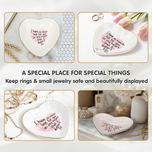 Heart Trinket Dish with Love Quote – Gold Rim Ceramic Ring Dish Romantic Jewelry Tray Gift for Wife, Girlfriend, Mom, Daughter – Engagement, Anniversary, Valentine’s Day Keepsake in Saudi Arabia