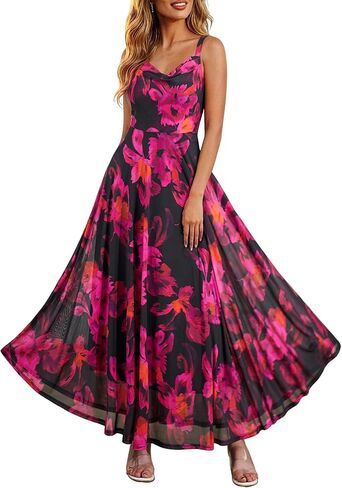 Summer Floral Maxi Dresses for Women Spaghetti Strap Dress Holiday Party Dress Beach Garden Dress for Wedding Guest in Saudi Arabia
