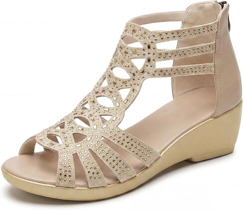 Allegra K Women's Rhinestone Hollow Out Back Zipper Platform Peep-toe Sandals in Saudi Arabia