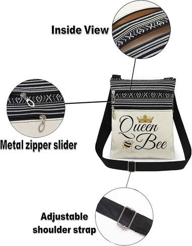 Queen Bee Women Adjustable Shoulder Strap Crossbody Bag Crown Ruby Emblem Print Messenger Bag Birthday Gift for Queen Sister in Saudi Arabia