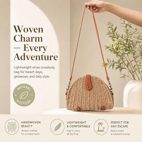 Straw Crossbody Bag for Women Woven Beach Bag 2026 Summer Handmade Purses Wicker Rattan Bag,Travel Holiday Vacation in Saudi Arabia