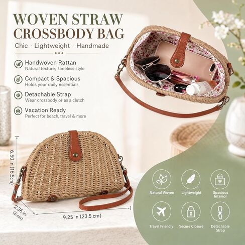 Straw Crossbody Bag for Women Woven Beach Bag 2026 Summer Handmade Purses Wicker Rattan Bag,Travel Holiday Vacation in Saudi Arabia