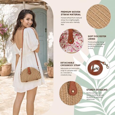 Straw Crossbody Bag for Women Woven Beach Bag 2026 Summer Handmade Purses Wicker Rattan Bag,Travel Holiday Vacation in Saudi Arabia