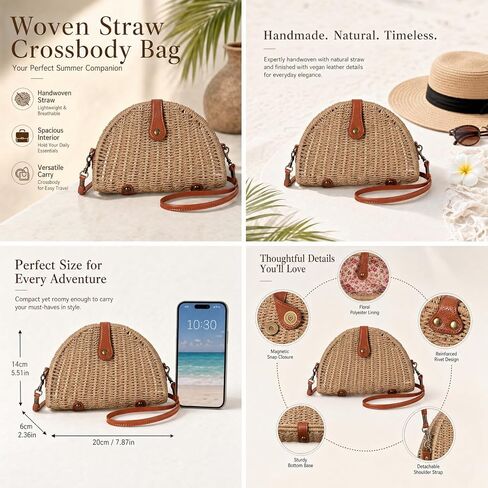 Straw Crossbody Bag for Women Woven Beach Bag 2026 Summer Handmade Purses Wicker Rattan Bag,Travel Holiday Vacation in Saudi Arabia