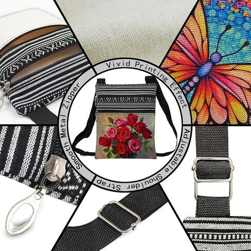 Rose Floral Messenger Bag Small Ethnic Pattern Printed Adjustable Strap Crossbody Zipper Pouch Oil Painting Of Flowers Phone Organizer Wallet Cute Shoulder Handbag For Women Friends in Saudi Arabia