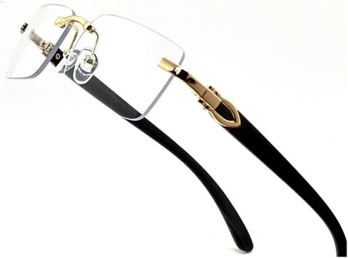 Men Women Rimless Gold Frame Black Woodgrain 90s Old School Rectangle Frameless Retro Trendy Cool Hip Hop Fashion Eye Glasses Clear Tint Glasses in Kuwait