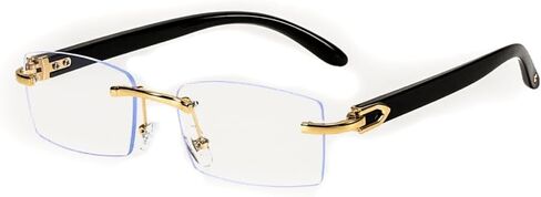 Men Women Rimless Gold Frame Black Woodgrain 90s Old School Rectangle Frameless Retro Trendy Cool Hip Hop Fashion Eye Glasses Clear Tint Glasses in Kuwait