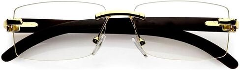 Men Women Rimless Gold Frame Black Woodgrain 90s Old School Rectangle Frameless Retro Trendy Cool Hip Hop Fashion Eye Glasses Clear Tint Glasses in Kuwait