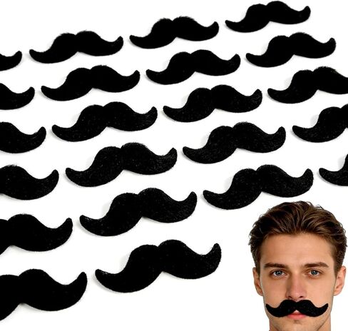 24PCS Black Self-Adhesive Fake Mustaches, Funny Fluffy Handlebar Mustache, Novelty Stick on False Facial Hair for Men Halloween Costumes Steampunk Party Cosplay Supplies in Saudi Arabia