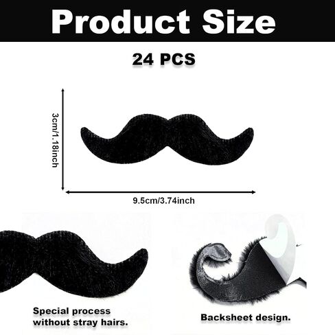 24PCS Black Self-Adhesive Fake Mustaches, Funny Fluffy Handlebar Mustache, Novelty Stick on False Facial Hair for Men Halloween Costumes Steampunk Party Cosplay Supplies in Saudi Arabia