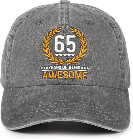 InnoBeta 65th Birthday Gifts for Women Men, 65 Years of Being Awesome, Adjustable Cotton Embroidered Baseball Cap, Grey in Kuwait