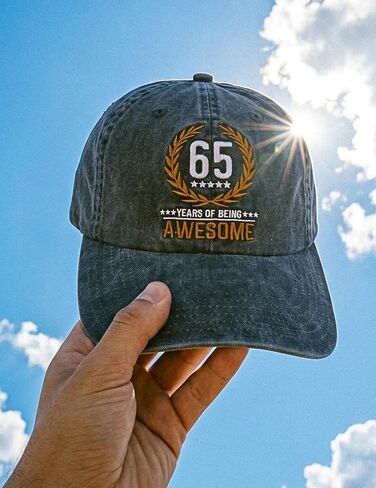 InnoBeta 65th Birthday Gifts for Women Men, 65 Years of Being Awesome, Adjustable Cotton Embroidered Baseball Cap, Grey in Kuwait